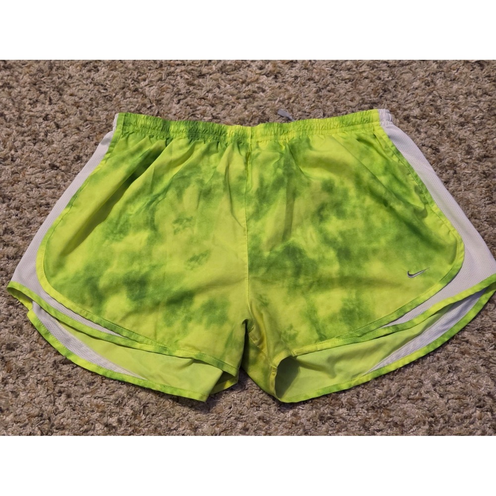 Nike Dri-Fit Tempo Running Shorts Women's‎ Size Large Green Yellow Tie Dye